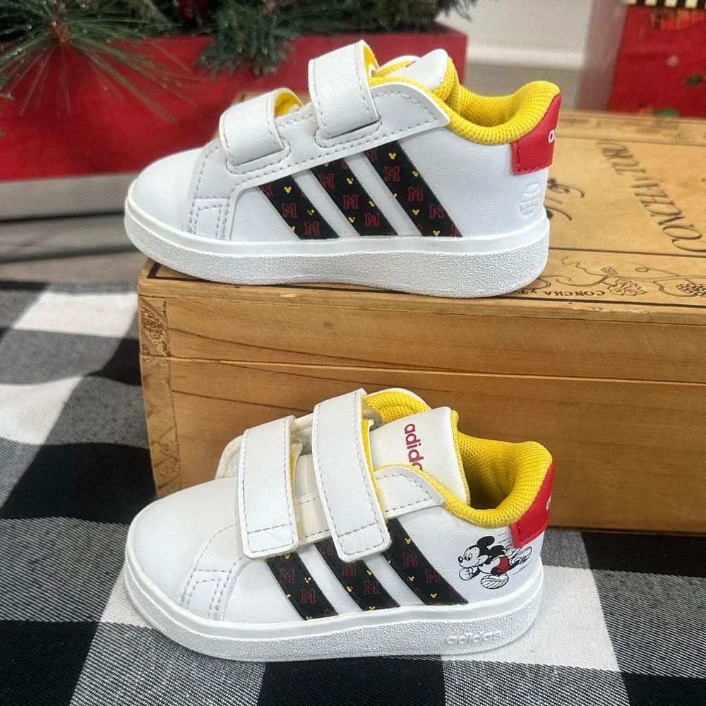 Adidas Kids White and Yellow Mickey Mouse Sneakers - Picture 2 of 16